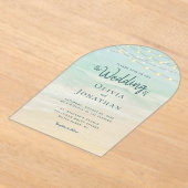 Beach Ocean String Lights Wedding アクリル招待状 (レイダウン)