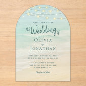 Beach Ocean String Lights Wedding アクリル招待状 (正面)
