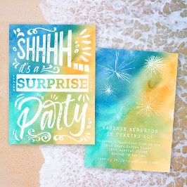 Beach Ocean Summer Shh Surprise Birthday Party 招待状