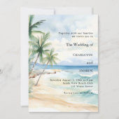 Beach ocean tropical palm destination wedding 招待状 (正面)