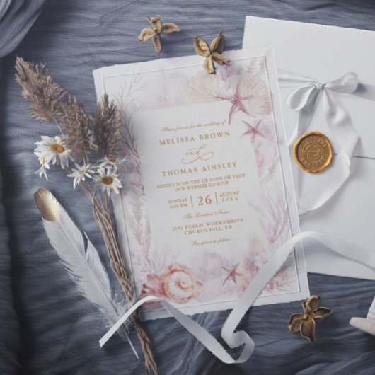 Beach Ocean Wedding Tropical Chic QR Code Wedding 招待状