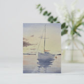 Beach painting with a boat Watercolor  ポストカード (スタンド正面)