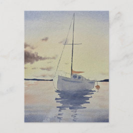 Beach painting with a boat Watercolor  ポストカード
