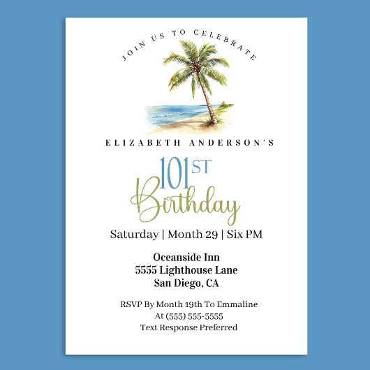 Beach Palm Tree 101st Birthday 招待状