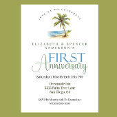 Beach Palm Tree 1st Wedding Anniversary 招待状