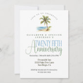 Beach Palm Tree 25th Wedding Anniversary 招待状 (正面)