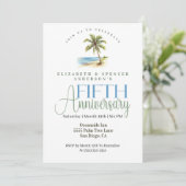 Beach Palm Tree 5th Wedding Anniversary 招待状 (スタンド正面)