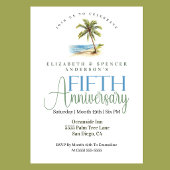 Beach Palm Tree 5th Wedding Anniversary 招待状