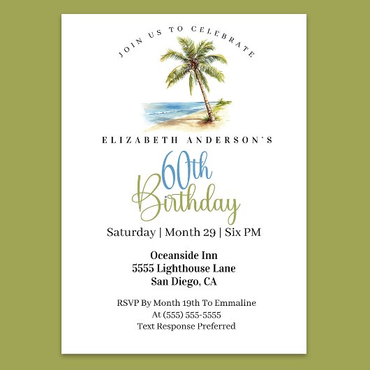 Beach Palm Tree 60th Birthday 招待状