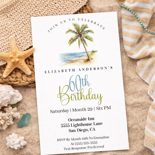 Beach Palm Tree 60th Birthday 招待状