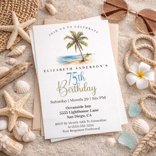Beach Palm Tree 75th Birthday 招待状