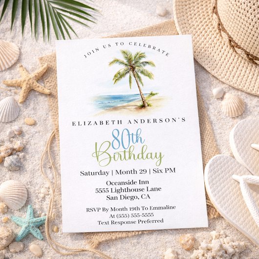 Beach Palm Tree 80th Birthday 招待状