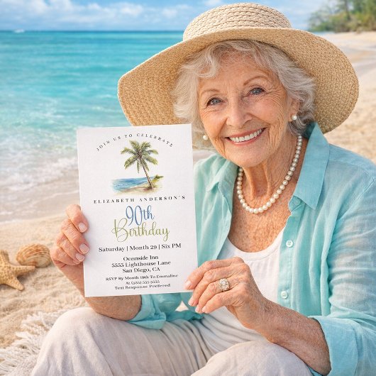 Beach Palm Tree 90th Birthday 招待状