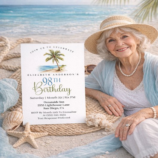 Beach Palm Tree 98th Birthday 招待状