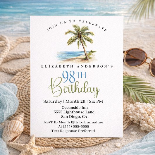 Beach Palm Tree 98th Birthday 招待状