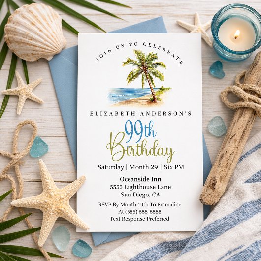 Beach Palm Tree 99th Birthday 招待状