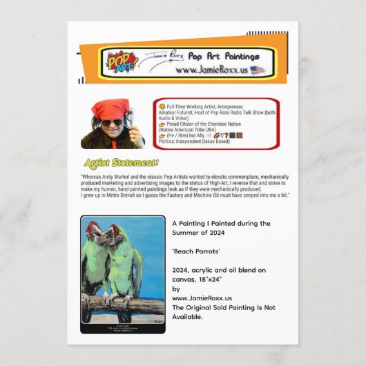 ‘Beach Parrots’ Painting on a Small-Scale Print  招待状 (裏面)