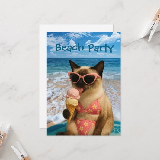 Beach Party themed for Siamese Cat lovers 招待状 (正面/裏面インサイチュ)