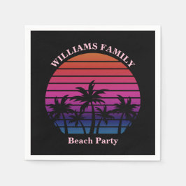Beach Party Tropical Sunset Palm Trees Black スタンダードカクテルナプキン