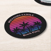 Beach Party Tropical Sunset Palm Trees Black ラウンドペーパーコースター (アングル)