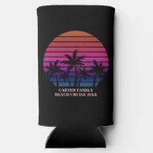 Beach Party Tropical Sunset Pink Black Palm Trees スリム缶クーラー (裏面)