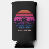 Beach Party Tropical Sunset Pink Black Palm Trees スリム缶クーラー (正面)