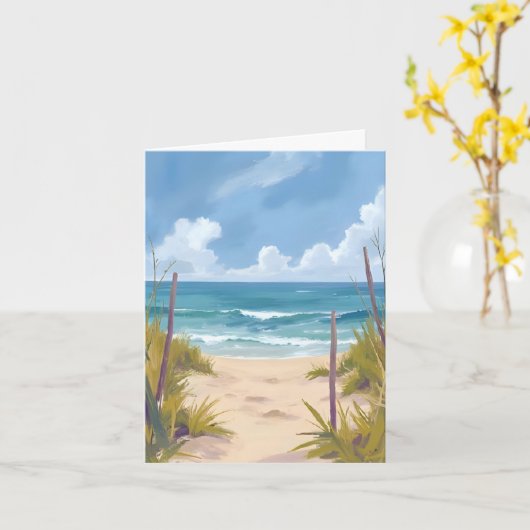Beach Path | 海の水彩海岸画 カード (黄色い花)