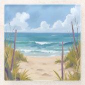 Beach Path | 海の水彩海岸画 ガラスコースター (正面)