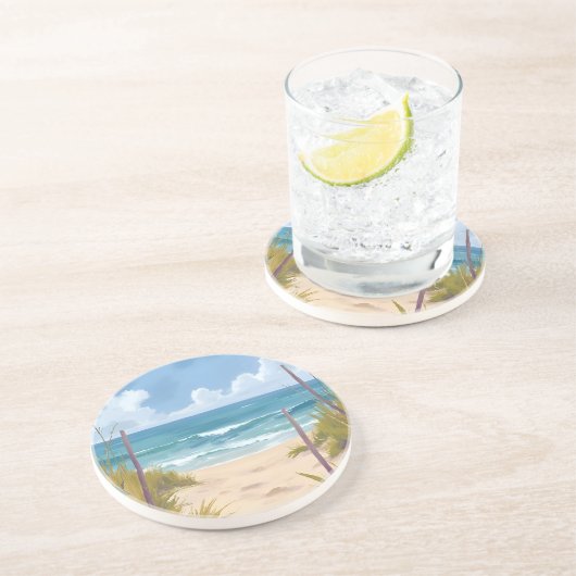 Beach Path | 海の水彩海岸画 コースター (側面)