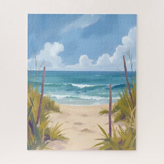 Beach Path | 海の水彩海岸画 ジグソーパズル (縦)