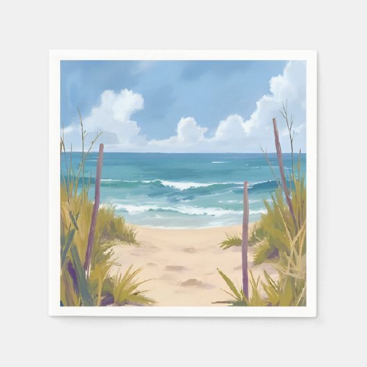 Beach Path | 海の水彩海岸画 スタンダードカクテルナプキン (正面)