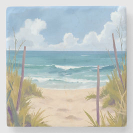 Beach Path | 海の水彩海岸画 ストーンコースター