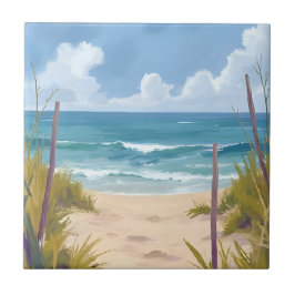 Beach Path | 海の水彩海岸画 タイル