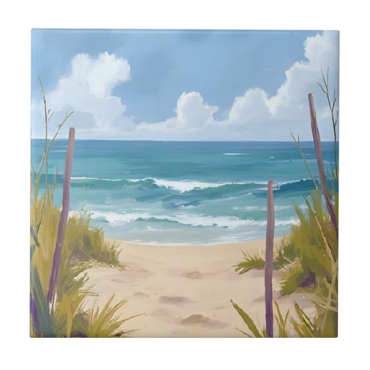 Beach Path | 海の水彩海岸画 タイル (正面)