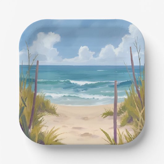 Beach Path | 海の水彩海岸画 ペーパープレート (正面)