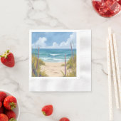 Beach Path | 海の水彩海岸画 縁ありカクテルナプキン (インサイチュ)