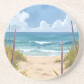 Beach Path | Ocean Watercolor Coastal Painted コースター (正面)
