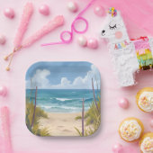 Beach Path | Ocean Watercolor Coastal Painted ペーパープレート (パーティー)