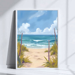Beach Path | Ocean Watercolor Coastal Painted ポスター