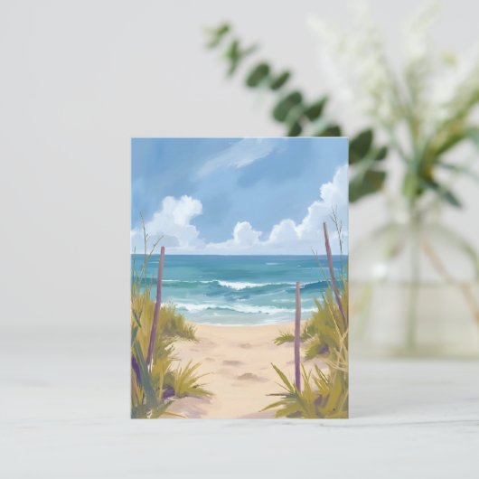 Beach Path | Ocean Watercolor Coastal Painted Card (スタンド正面)