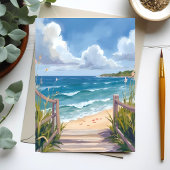 Beach Path Watercolor Coastal Ocean Painting Card