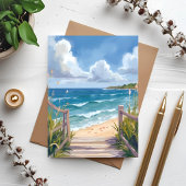 Beach Path Watercolor Coastal Ocean Painting Card