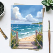 Beach Path Watercolor Coastal Ocean Painting Card