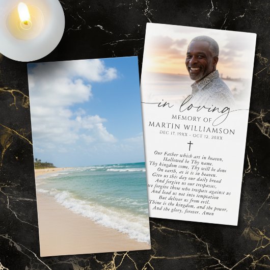 Beach Photo Cross Sympathy Funeral Prayer Card