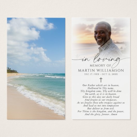 Beach Photo Cross Sympathy Funeral Prayer Card (正面&裏面)