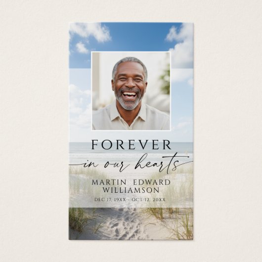Beach Photo Forever Hearts Memorial Prayer Card (正面)