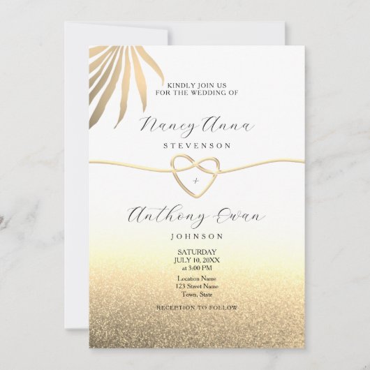 Beach Photo Gold Wedding 招待状 (正面)