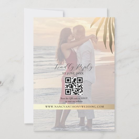 Beach Photo Gold Wedding 招待状 (裏面)