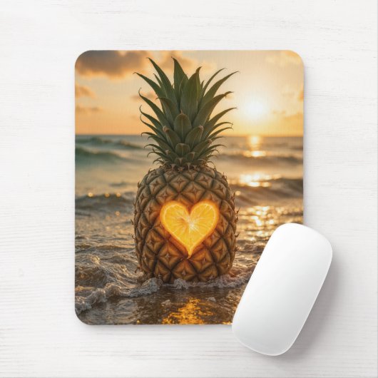 Beach Pineapple With a Carved Out Heart マウスパッド (マウス)