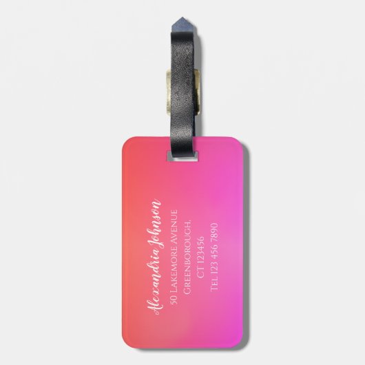 Beach Pink Orange Ombre Name Address ラゲッジタグ (裏面縦)